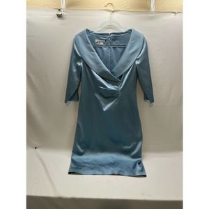 Kay Unger Misty Blue Portrait Collar Event Party Cocktail Sheath Dress Size 12